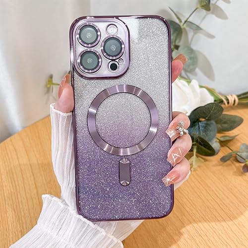 Illians Glitter Case for iPhone 14 Pro Max (Compatible with MagSafe) Camera Lens Protector Bling Plating Case Shockproof Protection Anti-Scratch iPhone 14 Pro Max Case for Women Men - Purple