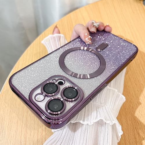 Illians Glitter Case for iPhone 14 Pro Max (Compatible with MagSafe) Camera Lens Protector Bling Plating Case Shockproof Protection Anti-Scratch iPhone 14 Pro Max Case for Women Men - Purple