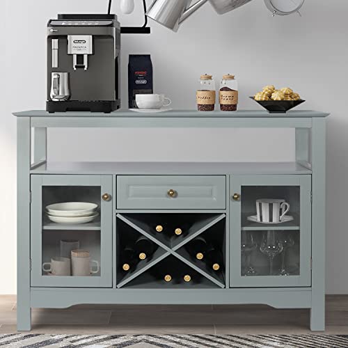 LTMEUTY Sideboard Buffet - Modern Storage Cabinet, Wine Bar Cabinet with Glass Doors, Console Table Coffee Station, for Home, Living Room, Dining Room, Kitchen, Grey