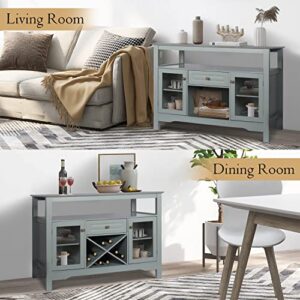 LTMEUTY Sideboard Buffet - Modern Storage Cabinet, Wine Bar Cabinet with Glass Doors, Console Table Coffee Station, for Home, Living Room, Dining Room, Kitchen, Grey