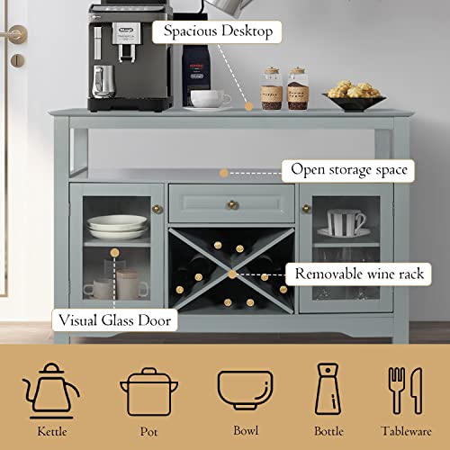 LTMEUTY Sideboard Buffet - Modern Storage Cabinet, Wine Bar Cabinet with Glass Doors, Console Table Coffee Station, for Home, Living Room, Dining Room, Kitchen, Grey