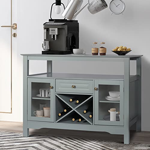 LTMEUTY Sideboard Buffet - Modern Storage Cabinet, Wine Bar Cabinet with Glass Doors, Console Table Coffee Station, for Home, Living Room, Dining Room, Kitchen, Grey