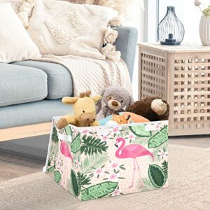 Kigai Tropical Pink Flamingo Storage Bins with Lids and Handles 17x13x12 In Foldable Fabric Storage Basket Toys Clothes Organizer for Shelves Closet Home Bedroom Office