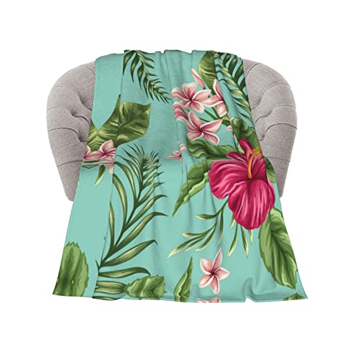 Hawaiian Tropical Leaves Flowers Bedding Lightweight Thermal Blanket Soft Breathable Blanket for All Seasons