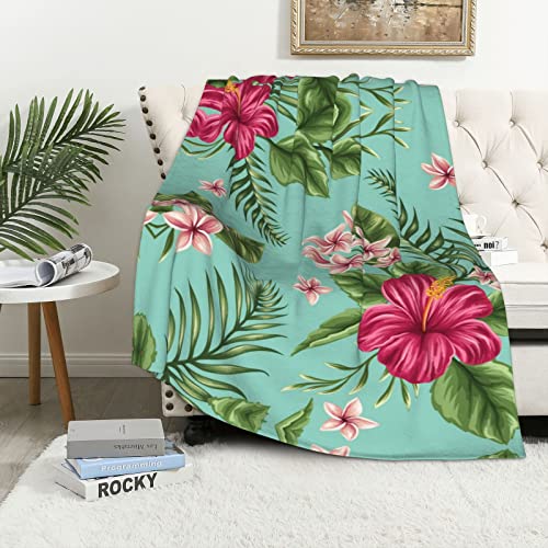 Hawaiian Tropical Leaves Flowers Bedding Lightweight Thermal Blanket Soft Breathable Blanket for All Seasons