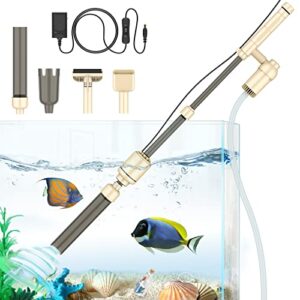 bedee electric aquarium gravel cleaner, fish tank vacuum gravel cleaner, 6 in 1 automatic aquarium vacuum cleaner kit for water changing & wash sand with adjustable water flow, dc 12v, 18w【beige】