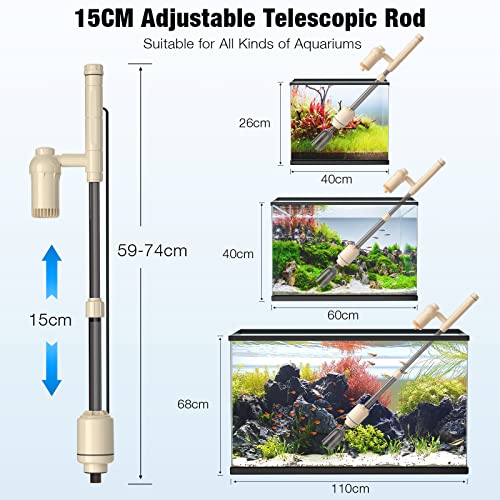 bedee Electric Aquarium Gravel Cleaner, Fish Tank Vacuum Gravel Cleaner, 6 in 1 Automatic Aquarium Vacuum Cleaner Kit for Water Changing & Wash Sand with Adjustable Water Flow, DC 12V, 18W【Beige】