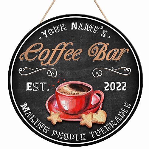 WODORO Custom Coffee Bar Wood Sign (Not Carved or Neon Sign), Kitchen Decor Wall Plaque, Personalized Gifts for Coffee Lovers, Espresso Cappuccino Latte Coffee & Tea Bar, Coffee & Wine Bar Sign (05)