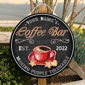 WODORO Custom Coffee Bar Wood Sign (Not Carved or Neon Sign), Kitchen Decor Wall Plaque, Personalized Gifts for Coffee Lovers, Espresso Cappuccino Latte Coffee & Tea Bar, Coffee & Wine Bar Sign (05)