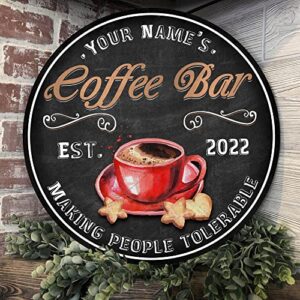 WODORO Custom Coffee Bar Wood Sign (Not Carved or Neon Sign), Kitchen Decor Wall Plaque, Personalized Gifts for Coffee Lovers, Espresso Cappuccino Latte Coffee & Tea Bar, Coffee & Wine Bar Sign (05)