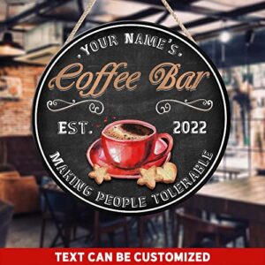 WODORO Custom Coffee Bar Wood Sign (Not Carved or Neon Sign), Kitchen Decor Wall Plaque, Personalized Gifts for Coffee Lovers, Espresso Cappuccino Latte Coffee & Tea Bar, Coffee & Wine Bar Sign (05)