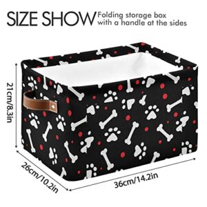ALAZA Dog Pet Bone Polka Dot Black Foldable Storage Box Storage Basket Organizer Bins with Handles for Shelf Closet Living Room Bedroom Home Office 1 Pack