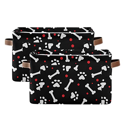 ALAZA Dog Pet Bone Polka Dot Black Foldable Storage Box Storage Basket Organizer Bins with Handles for Shelf Closet Living Room Bedroom Home Office 1 Pack