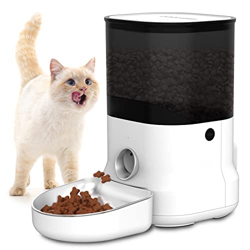 DOGNESS Automatic Cat Feeders, Dog Food Dispenser with Voice Recorder, Dual Power Supply Timed Auto Pet Feeder, Easily Programmable Timer for 1-6 Meals,1-40 Portions Daily, Clog-Free Design, 4L, White