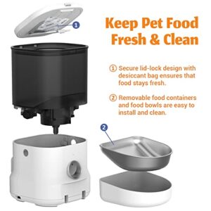 DOGNESS Automatic Cat Feeders, Dog Food Dispenser with Voice Recorder, Dual Power Supply Timed Auto Pet Feeder, Easily Programmable Timer for 1-6 Meals,1-40 Portions Daily, Clog-Free Design, 4L, White