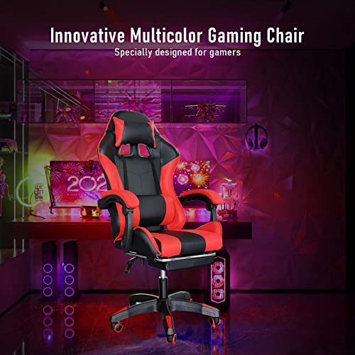 Gaming Chair, Computer Racing Chair with Footrest and Lumbar Support, Ergonomic High Back Office Headrest, Executive Swivel Rolling Leather Video Game (Red) (BRS806)