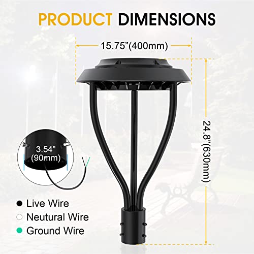 KINSNG Led Post Top Light with Photocell Sensor, LED Circular Area Light DLC ETL Listed 80W 11,200Lm 5000K Daylight[Equivalant to 300W] Outdoor Post Pole Light IP65 for Street Yard Pathway Garden