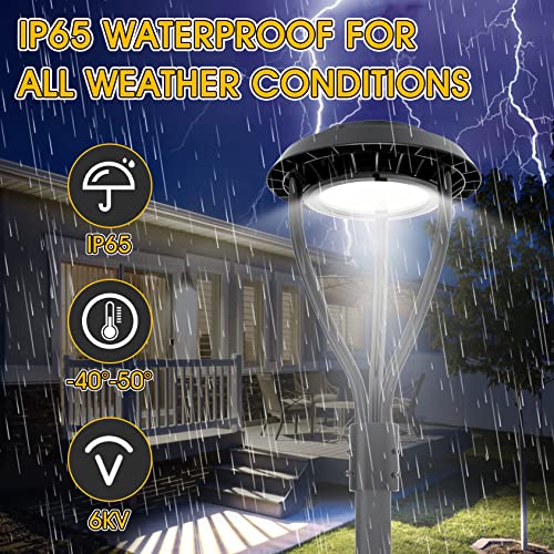 KINSNG Led Post Top Light with Photocell Sensor, LED Circular Area Light DLC ETL Listed 80W 11,200Lm 5000K Daylight[Equivalant to 300W] Outdoor Post Pole Light IP65 for Street Yard Pathway Garden