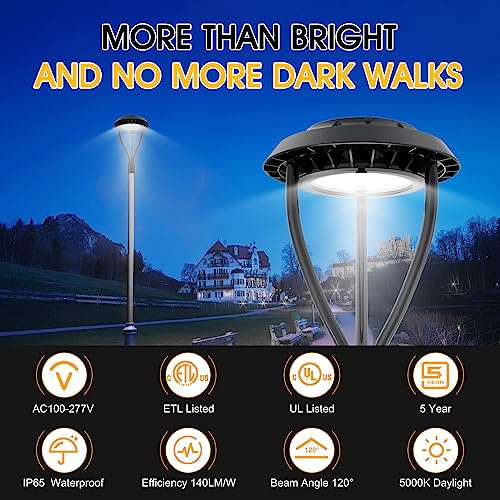 KINSNG Led Post Top Light with Photocell Sensor, LED Circular Area Light DLC ETL Listed 80W 11,200Lm 5000K Daylight[Equivalant to 300W] Outdoor Post Pole Light IP65 for Street Yard Pathway Garden