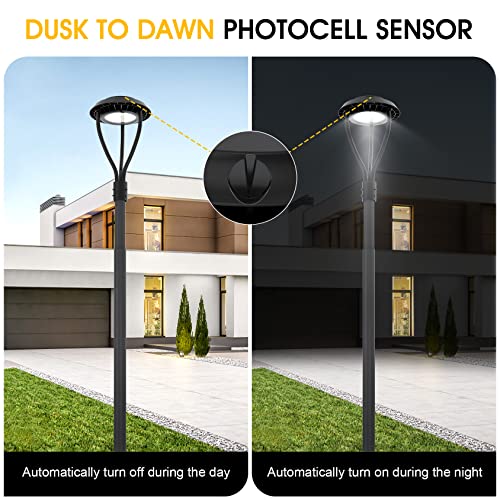 KINSNG Led Post Top Light with Photocell Sensor, LED Circular Area Light DLC ETL Listed 80W 11,200Lm 5000K Daylight[Equivalant to 300W] Outdoor Post Pole Light IP65 for Street Yard Pathway Garden