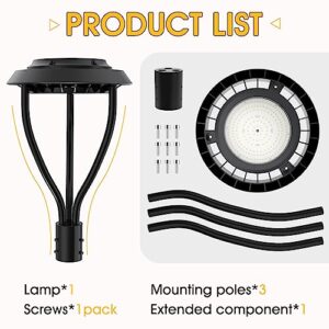 KINSNG Led Post Top Light, Dusk to Dawn LED Post Light 100W 14,000Lm 3000K 4000K 5000K Tunable Outdoor Post Pole Garden Light IP65 for School Yard Garden Street ETL DLC Listed