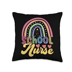 School Nurse Gifts For Nurses Nursing Merch School Nurse Throw Pillow, 16x16, Multicolor