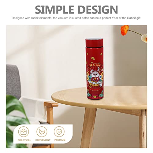 LIFKOME Double Insulated Water Bottle Vacuum Insulated Bottle 2023 Chinese New Year Water Bottle Year of The Rabbit Tumbler Thermal Mug for Coffee Tea Milk Hot Drinkings Lid Color 2