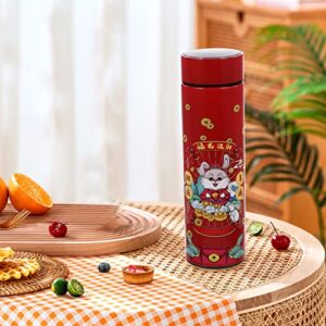 LIFKOME Double Insulated Water Bottle Vacuum Insulated Bottle 2023 Chinese New Year Water Bottle Year of The Rabbit Tumbler Thermal Mug for Coffee Tea Milk Hot Drinkings Lid Color 2