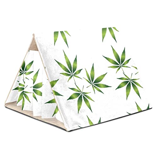 RATGDN Small Pet Hideout Cannabis Leaf Pattern Hamster House Guinea Pig Playhouse for Dwarf Rabbits Hedgehogs Chinchillas