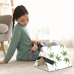 RATGDN Small Pet Hideout Cannabis Leaf Pattern Hamster House Guinea Pig Playhouse for Dwarf Rabbits Hedgehogs Chinchillas