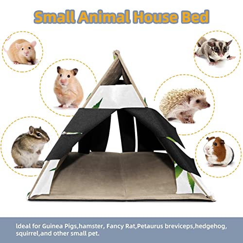 RATGDN Small Pet Hideout Cannabis Leaf Pattern Hamster House Guinea Pig Playhouse for Dwarf Rabbits Hedgehogs Chinchillas