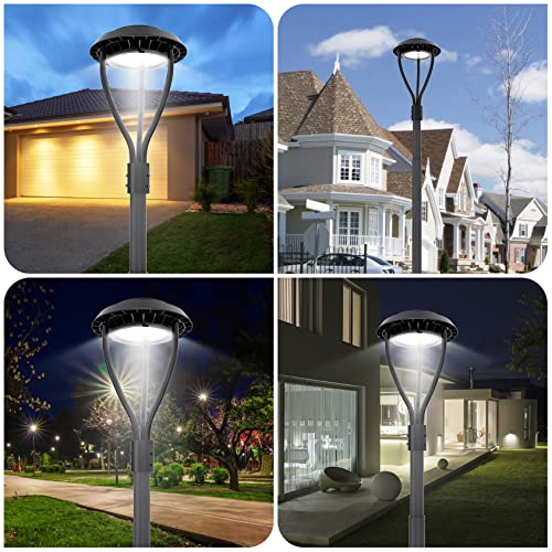 KINSNG Led Post Top Light with Photocell, LED Circular Area Light DLC ETL Listed150W 21,000Lm Tunable CCT 3000K/4000K/5000K [Equivalant to 600W] Outdoor Post Pole Light IP65 for School Yard Garden