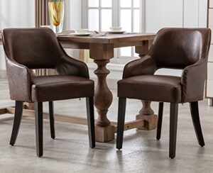 kmax pu leather dining chairs set of 2 upholstered side chairs farmhouse accent chairs with open back wood legs for dining room guest room restaurant, brown