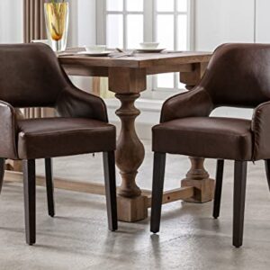 Kmax PU Leather Dining Chairs Set of 2 Upholstered Side Chairs Farmhouse Accent Chairs with Open Back Wood Legs for Dining Room Guest Room Restaurant, Brown