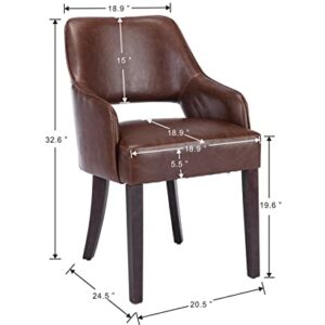 Kmax PU Leather Dining Chairs Set of 2 Upholstered Side Chairs Farmhouse Accent Chairs with Open Back Wood Legs for Dining Room Guest Room Restaurant, Brown