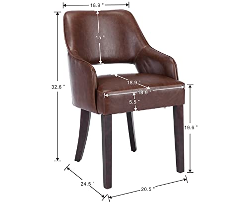 Kmax PU Leather Dining Chairs Set of 2 Upholstered Side Chairs Farmhouse Accent Chairs with Open Back Wood Legs for Dining Room Guest Room Restaurant, Brown