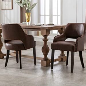 Kmax PU Leather Dining Chairs Set of 2 Upholstered Side Chairs Farmhouse Accent Chairs with Open Back Wood Legs for Dining Room Guest Room Restaurant, Brown