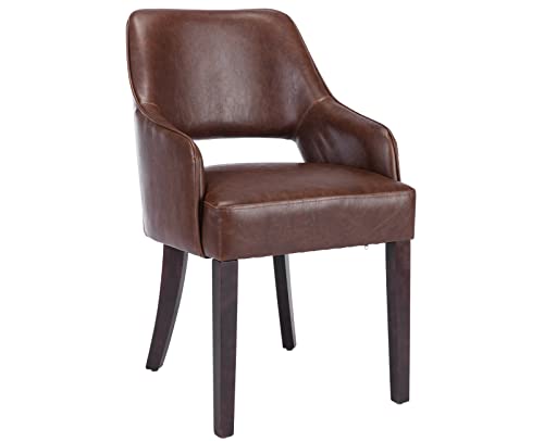 Kmax PU Leather Dining Chairs Set of 2 Upholstered Side Chairs Farmhouse Accent Chairs with Open Back Wood Legs for Dining Room Guest Room Restaurant, Brown