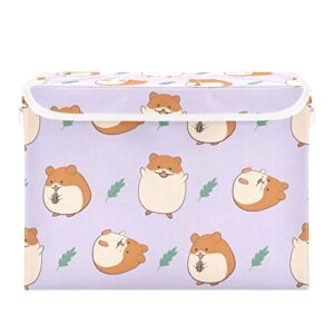 kigai storage basket cute hamsters storage boxes with lids and handle, large storage cube bin collapsible for shelves closet bedroom living room, 16.5x12.6x11.8 in