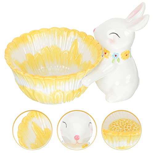 Didiseaon Easter Bunny Candy Bowl Ceramic Rabbit Bowl Snack Appetizer Nut Dish Candy Container Bunny Statue Figurine