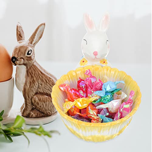 Didiseaon Easter Bunny Candy Bowl Ceramic Rabbit Bowl Snack Appetizer Nut Dish Candy Container Bunny Statue Figurine