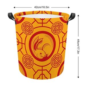 HoaMoya Collapsible Chinese New Year Rabbit Laundry Basket Freestanding Laundry Hamper With Handles Large Waterproof Cloth Toy Storage Bin for Household Bedroom Bathroom