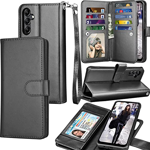 Tekcoo Galaxy A14 5G Case, Galaxy A14 5G Wallet Case, Luxury PU Leather Cash Credit Card Slots Holder Carrying Folio Flip Cover [Detachable Magnetic Hard Case] Kickstand for Samsung A14 5G [Black]