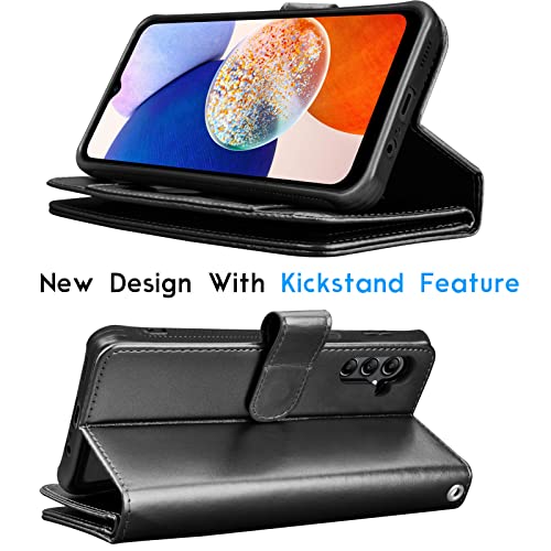 Tekcoo Galaxy A14 5G Case, Galaxy A14 5G Wallet Case, Luxury PU Leather Cash Credit Card Slots Holder Carrying Folio Flip Cover [Detachable Magnetic Hard Case] Kickstand for Samsung A14 5G [Black]