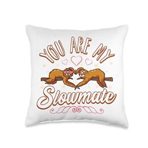 sloth valentines day gifts you are my slowmate sloth valentines day throw pillow, 16x16, multicolor