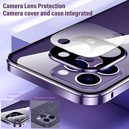 KumWum Privacy Screen Protector for iPhone 14 Pro Max Case Full Body Magnetic Buckle Metal Bumper Slim Thin Front and Back 360 Protection with Camera Lens Protector Cover - Purple