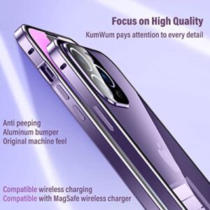 KumWum Privacy Screen Protector for iPhone 14 Pro Max Case Full Body Magnetic Buckle Metal Bumper Slim Thin Front and Back 360 Protection with Camera Lens Protector Cover - Purple