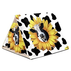 ratgdn small pet hideout sunflower and cow print hamster house guinea pig playhouse for dwarf rabbits hedgehogs chinchillas