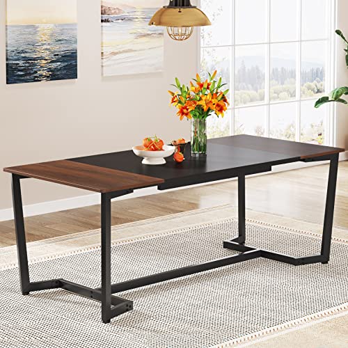 Tribesigns Dining Table for 6, Industrial Kitchen Table Dining Room Table, 71 inch Rectangular Dining Table for Kitchen Home Furniture, Metal Frame, Rustic Brown & Black