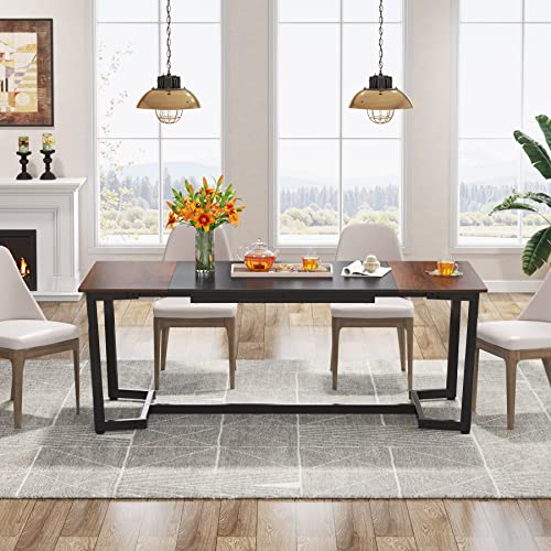 Tribesigns Dining Table for 6, Industrial Kitchen Table Dining Room Table, 71 inch Rectangular Dining Table for Kitchen Home Furniture, Metal Frame, Rustic Brown & Black